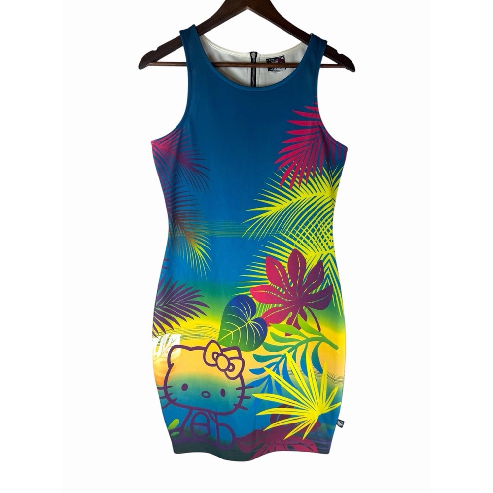 Sanrio Hello kitty Adult Midi Tank dress Large Tropical Stretch Bodycon Colorful